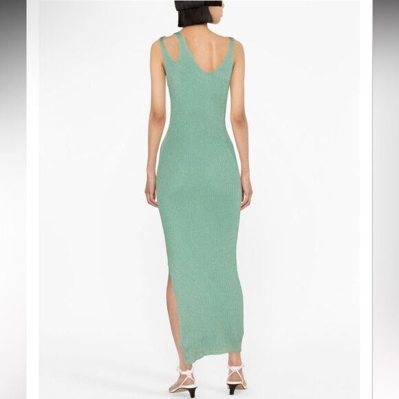 NEW Jonathan Simkhai Ivette Metallic-Rib Midi Dress Deep Sea Green Size Large - Picture 3 of 9